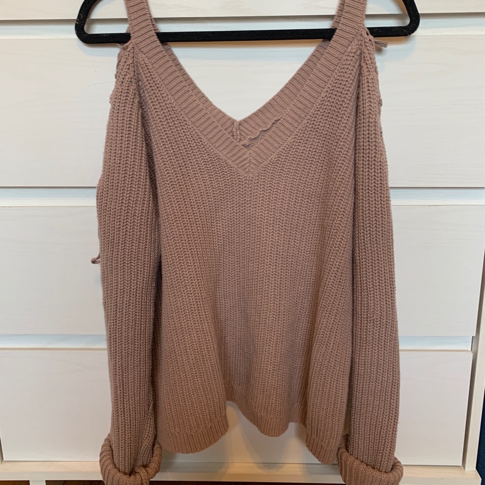 Pacsun brown sweater with lace up sleeve detail